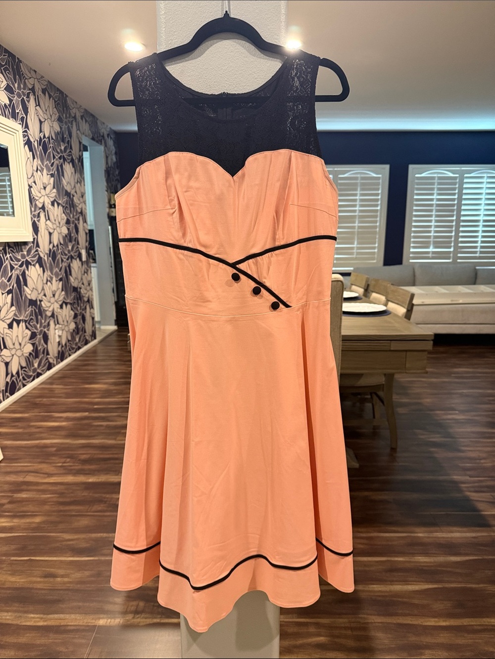 Pink and Black Lace Fit-and-Flare Dress